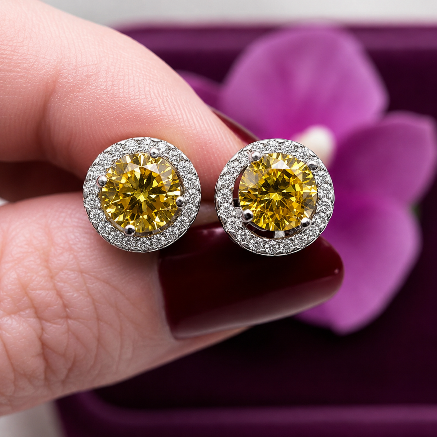 2.5 Carat Round Fancy Yellow Halo (Removable) Stud 925 Sterling Silver Earrings XFE8127