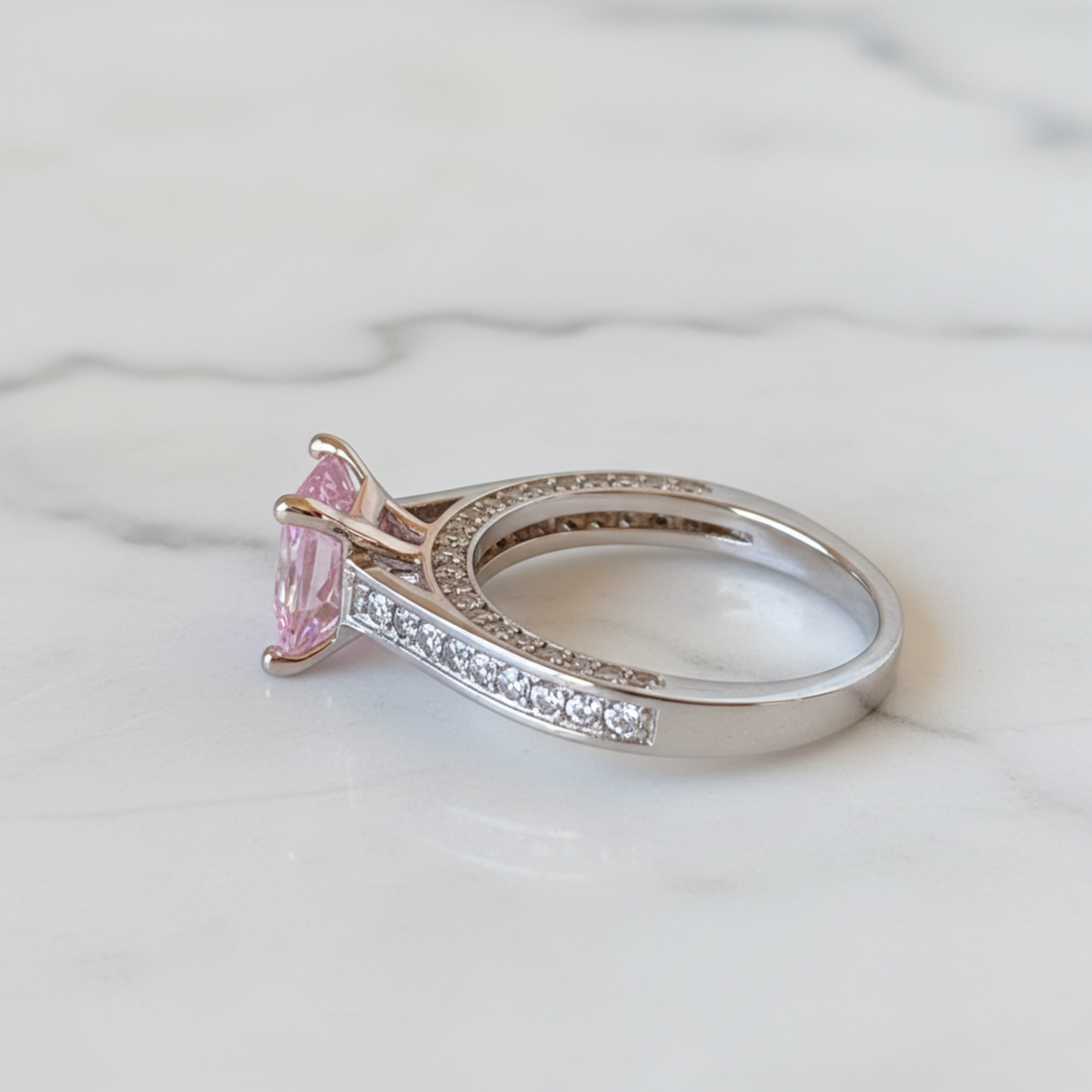 1.5 Carat Princess Cut Lab Created Pink Diamond 925 Sterling Silver Wedding Engagement Ring