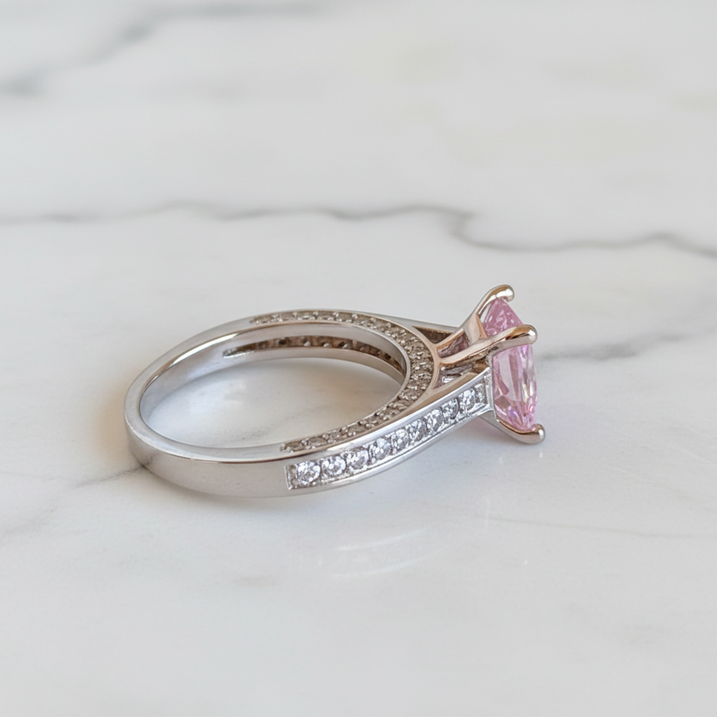 1.5 Carat Princess Cut Lab Created Pink Diamond 925 Sterling Silver Wedding Engagement Ring