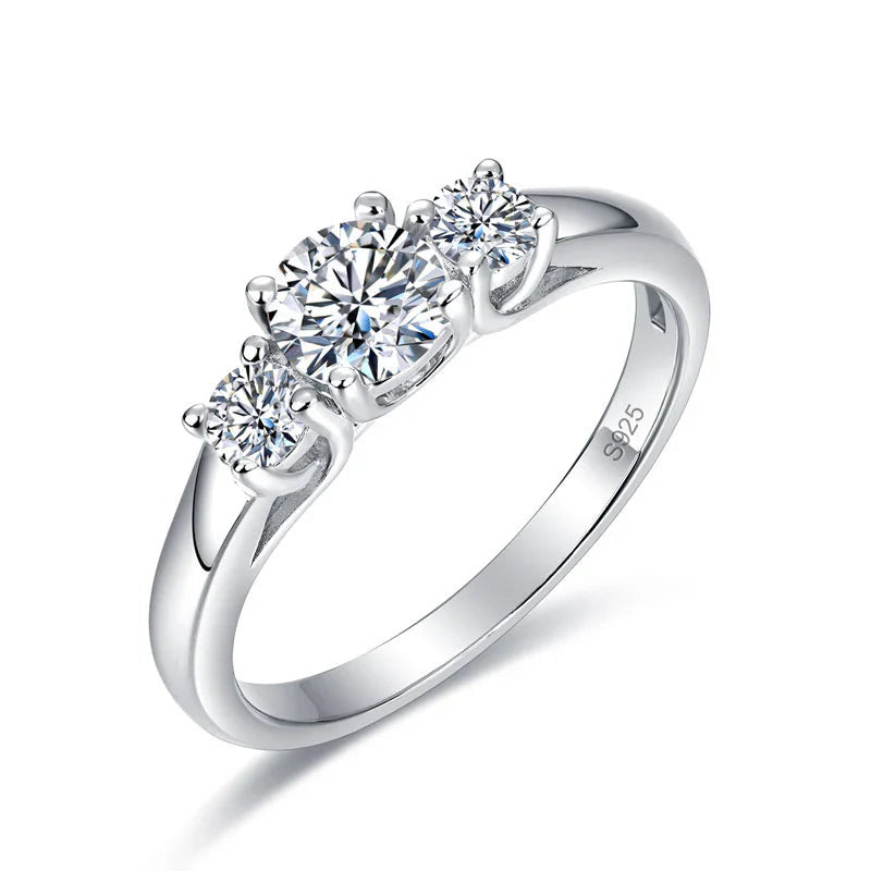Three Stone Moissanite Band Engagement Ring 925 Sterling Silver