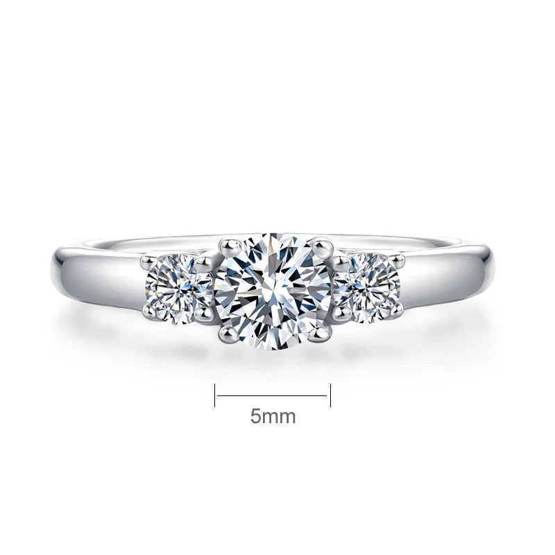 Three Stone Moissanite Band Engagement Ring 925 Sterling Silver