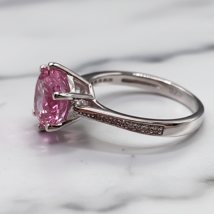 3 Carat Round Cut Pink Created Diamond Accented Engagement Ring 925 Sterling Silver
