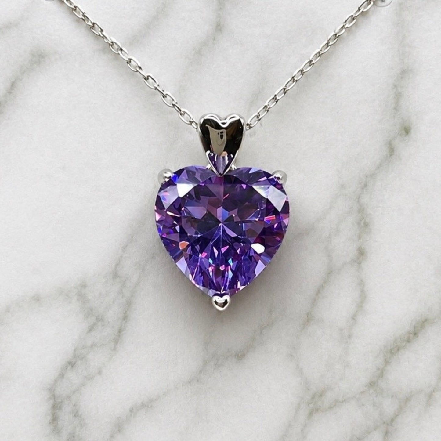 5 Carat Heart Cut Purple Sapphire Pendant Necklace 925 Sterling Silver