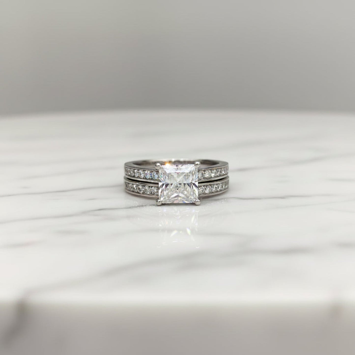 1.5 Carat Princess Cut Created Diamond 925 Sterling Silver 2-Pcs Wedding Engagement Ring Set