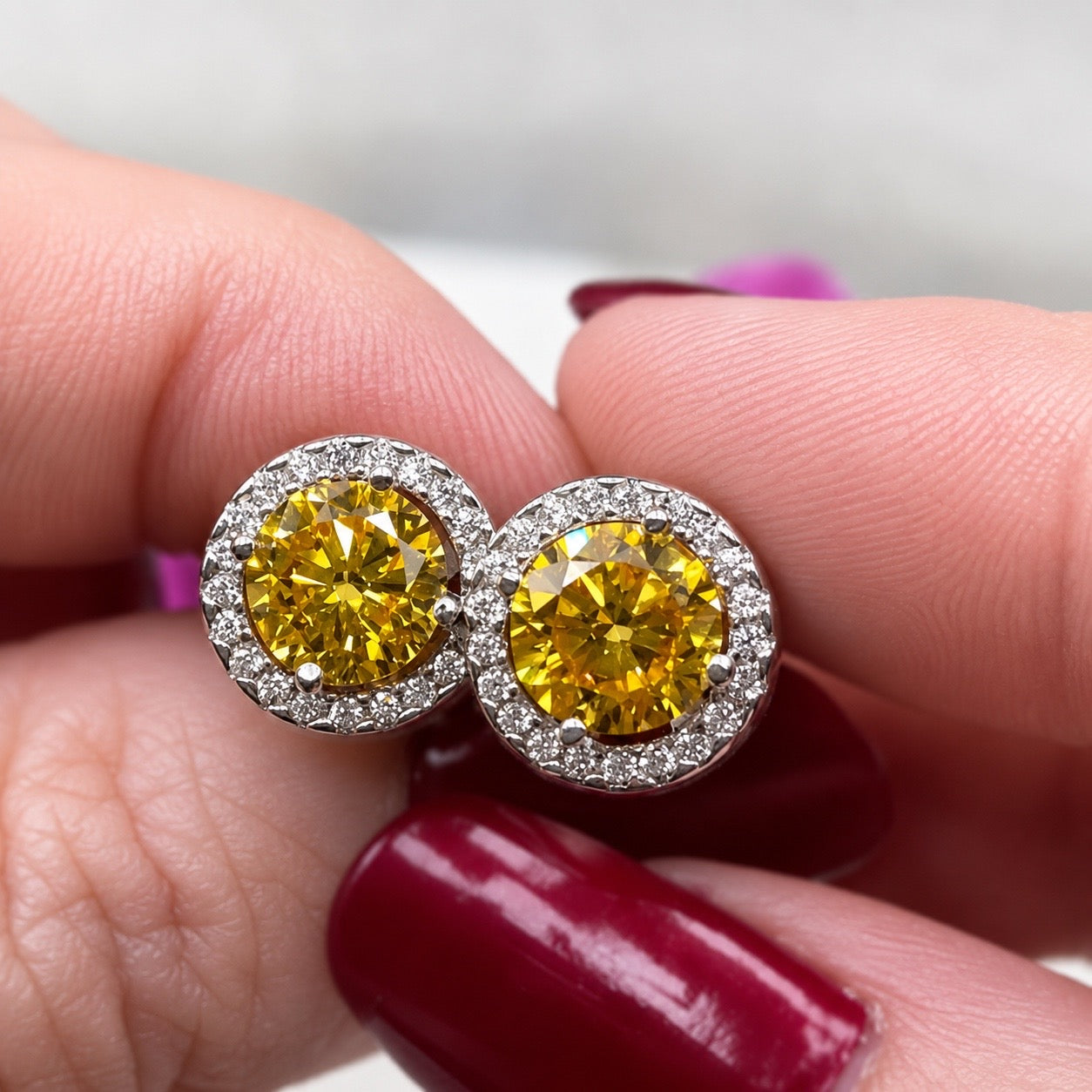 2.5 Carat Round Fancy Yellow Halo (Removable) Stud 925 Sterling Silver Earrings XFE8127