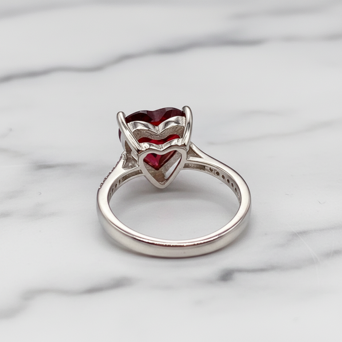 925 Sterling Silver Bridal Ring 3.5 Carat Heart Ruby Ring - Silver Rings