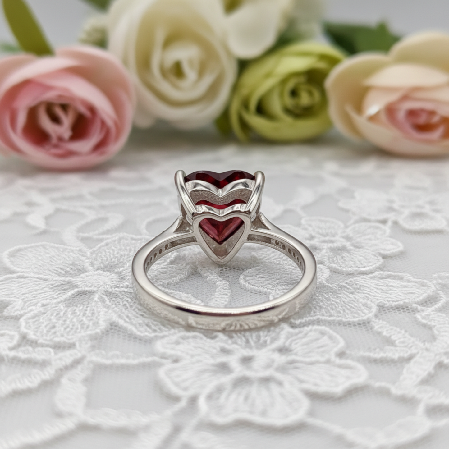 925 Sterling Silver Bridal Ring 3.5 Carat Heart Ruby Ring - Silver Rings