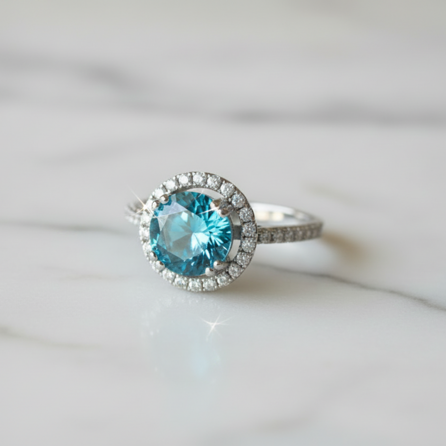 925 Sterling Silver Wedding Engagement Halo Ring 2 Carat Fancy Blue Simulated Diamond XFR8200 - Silver Rings