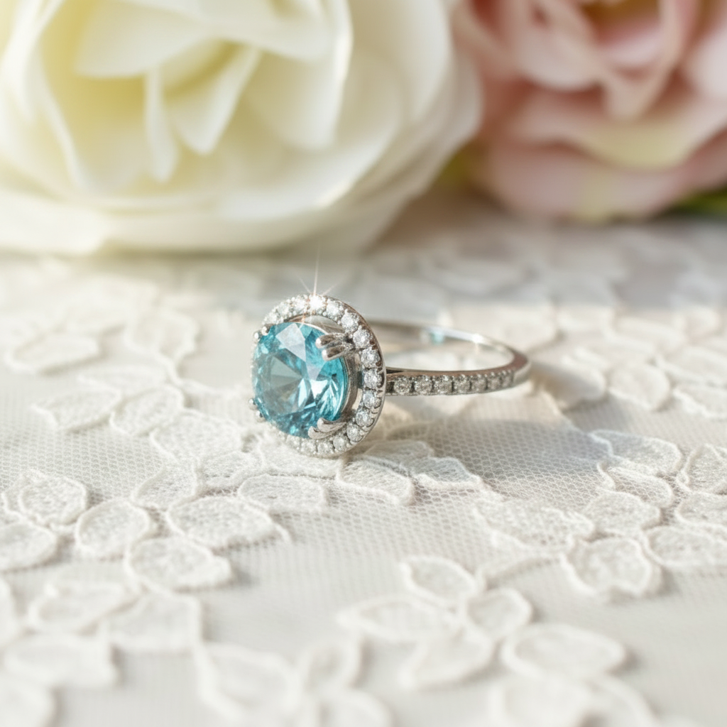 925 Sterling Silver Wedding Engagement Halo Ring 2 Carat Fancy Blue Simulated Diamond XFR8200 - Silver Rings