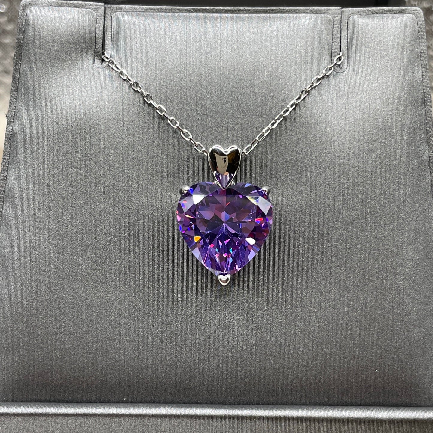 5 Carat Heart Cut Purple Sapphire Pendant Necklace 925 Sterling Silver