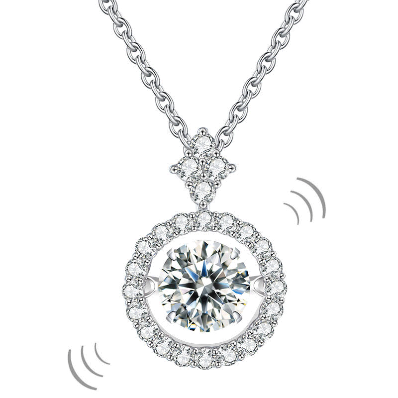 1 Carat Moissanite Diamond Dancing Halo Necklace 925 Sterling Silver