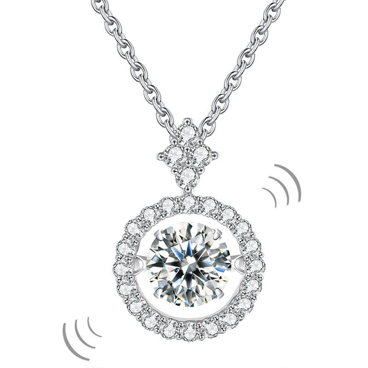 1 Carat Moissanite Diamond Dancing Halo Necklace 925 Sterling Silver
