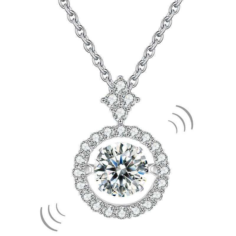 1 Carat Moissanite Diamond Dancing Halo Necklace 925 Sterling Silver