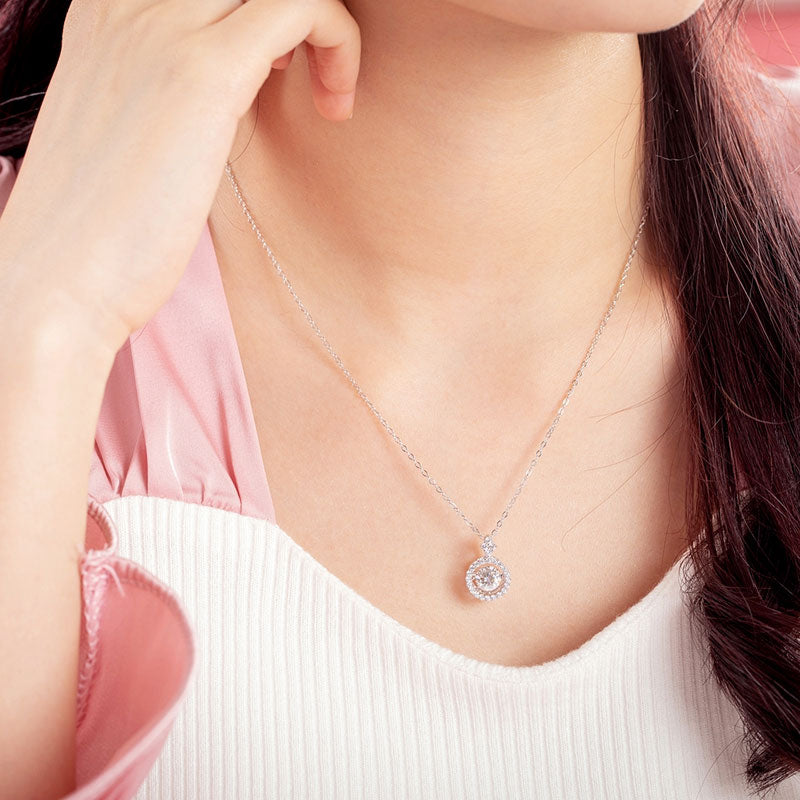 1 Carat Moissanite Diamond Dancing Halo Necklace 925 Sterling Silver