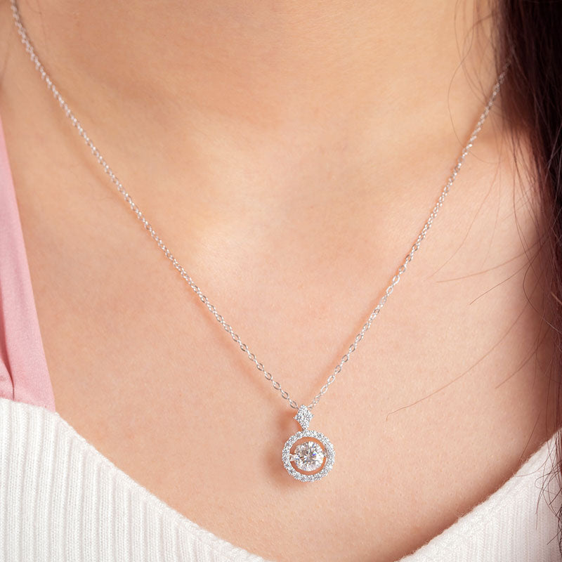 1 Carat Moissanite Diamond Dancing Halo Necklace 925 Sterling Silver