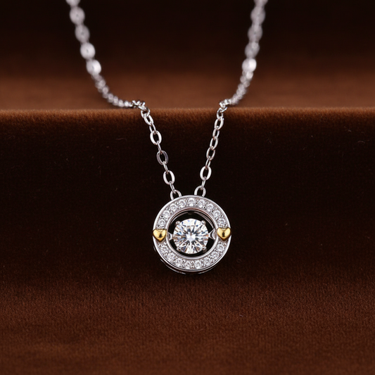 Dancing Moissanite Halo Necklace Art Deco Gold Heart Detail 1 Carat Moissanite Pendant - Silver Necklaces