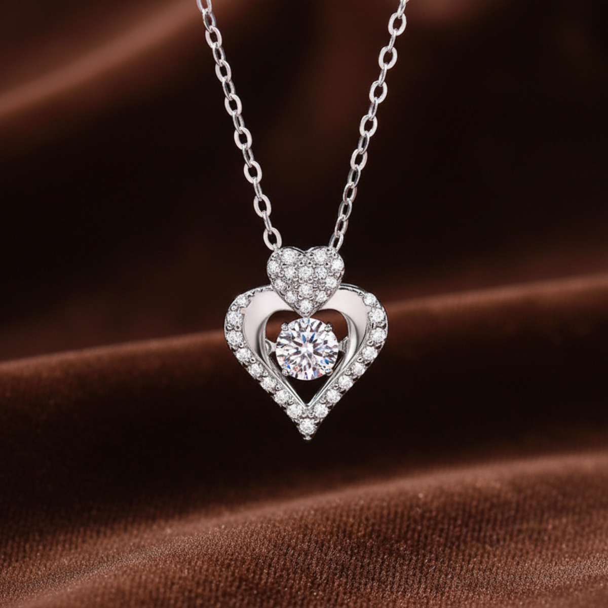 Moving Moissanite Heart Necklace Heart Halo Pendant - Silver Necklaces