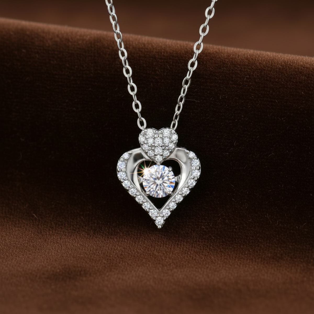 Moving Moissanite Heart Necklace Heart Halo Pendant - Silver Necklaces