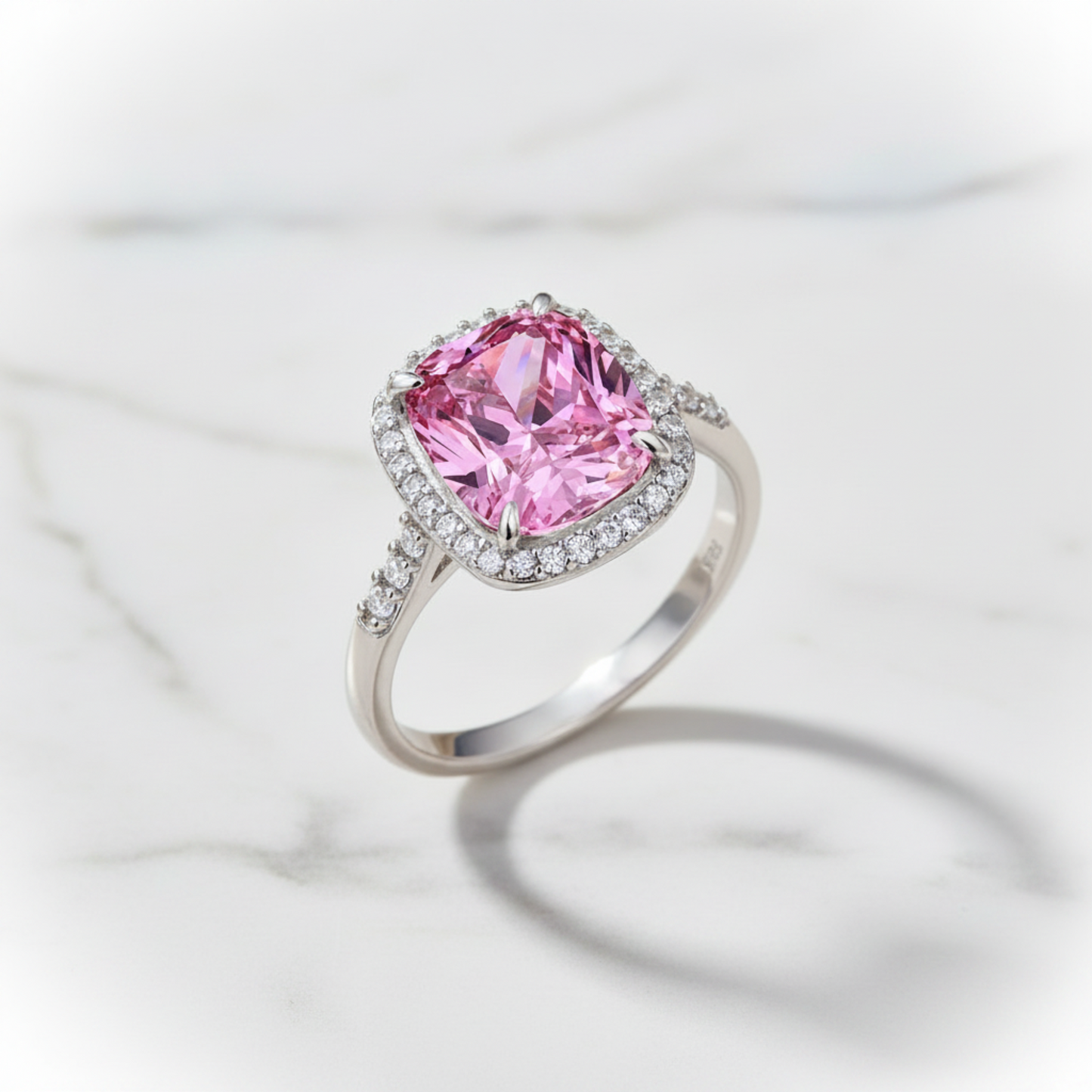 925 Sterling Silver Pink Sapphire Halo Ring for Women