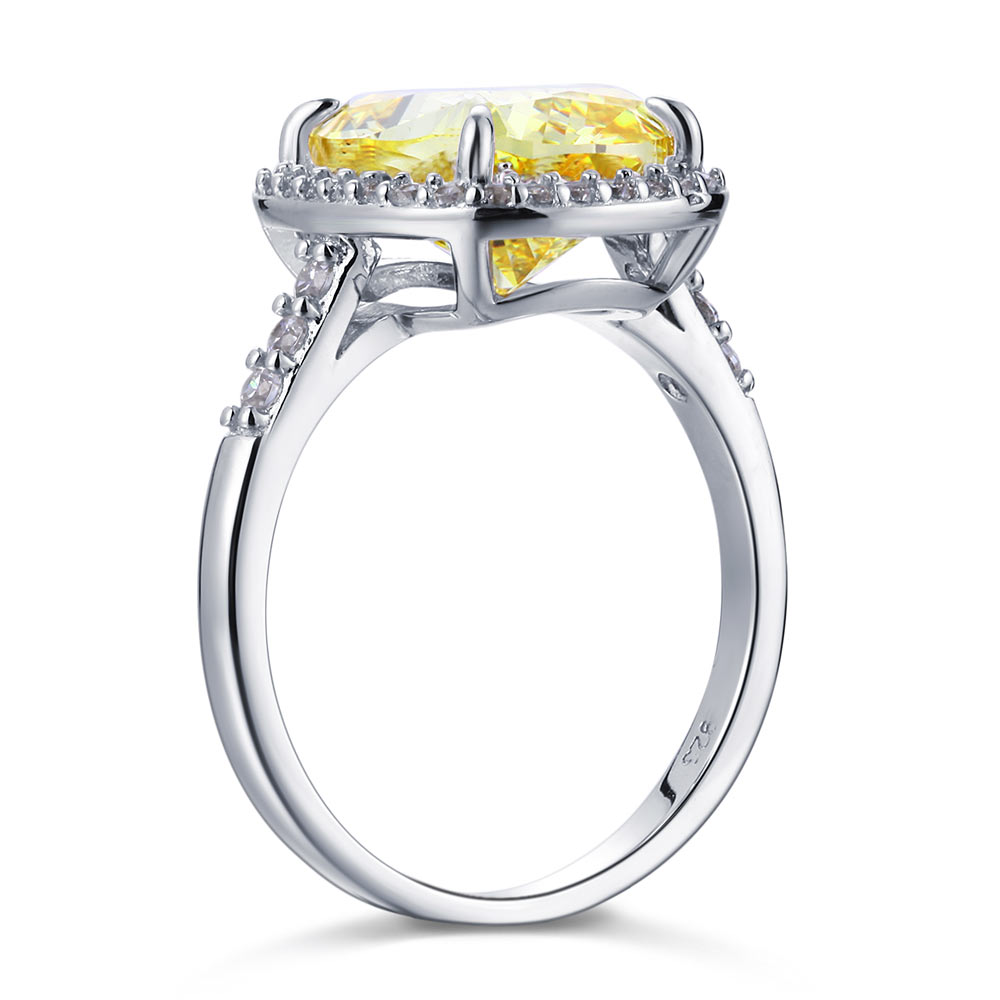 6 Carat Cushion Cut Halo Lab Created Yellow Diamond Ring 925 Sterling Silver