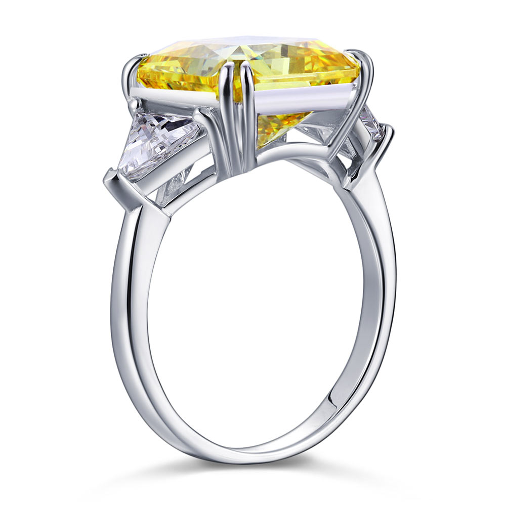 925 Sterling Silver Three-Stone Luxury Ring 8 Carat Yellow Canary Created Diamond