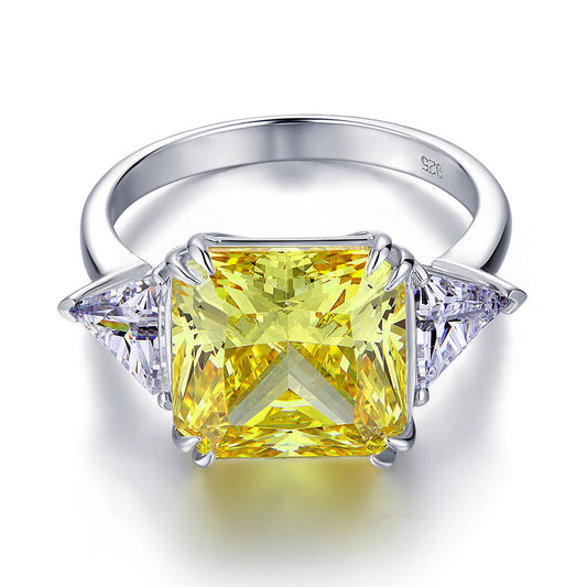925 Sterling Silver Three-Stone Luxury Ring 8 Carat Yellow Canary Created Diamond