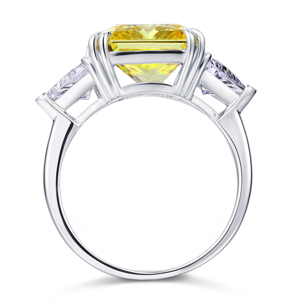 925 Sterling Silver Three-Stone Luxury Ring 8 Carat Yellow Canary Created Diamond