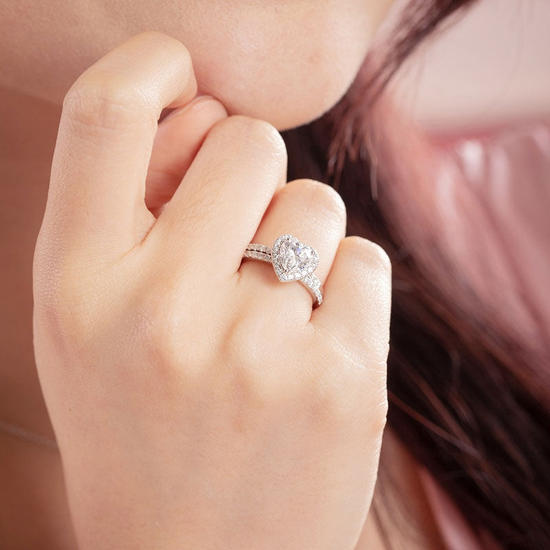 1 Carat Heart Moissanite Diamond  Ring Set (1 pcs / 2 pcs) 925 Sterling Silver