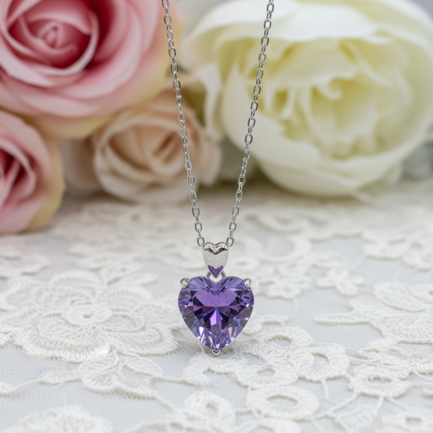 5 Carat Heart Cut Purple Sapphire Pendant Necklace 925 Sterling Silver