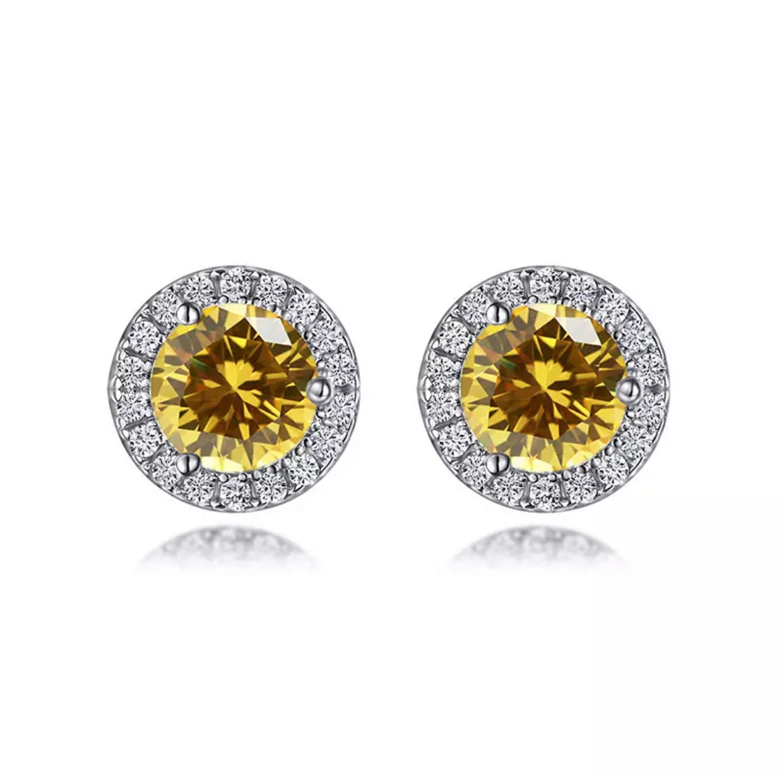2.5 Carat Round Fancy Yellow Halo (Removable) Stud 925 Sterling Silver Earrings XFE8127