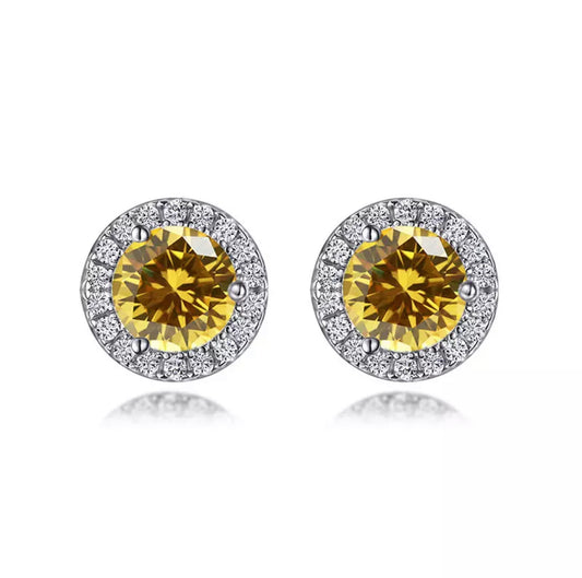 2.5 Carat Round Fancy Yellow Halo (Removable) Stud 925 Sterling Silver Earrings XFE8127