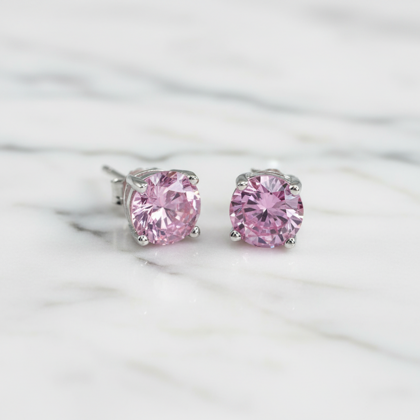 1 Carat Round Created Pink Diamond Stud Earrings 925 Sterling Silver - Silver Earrings
