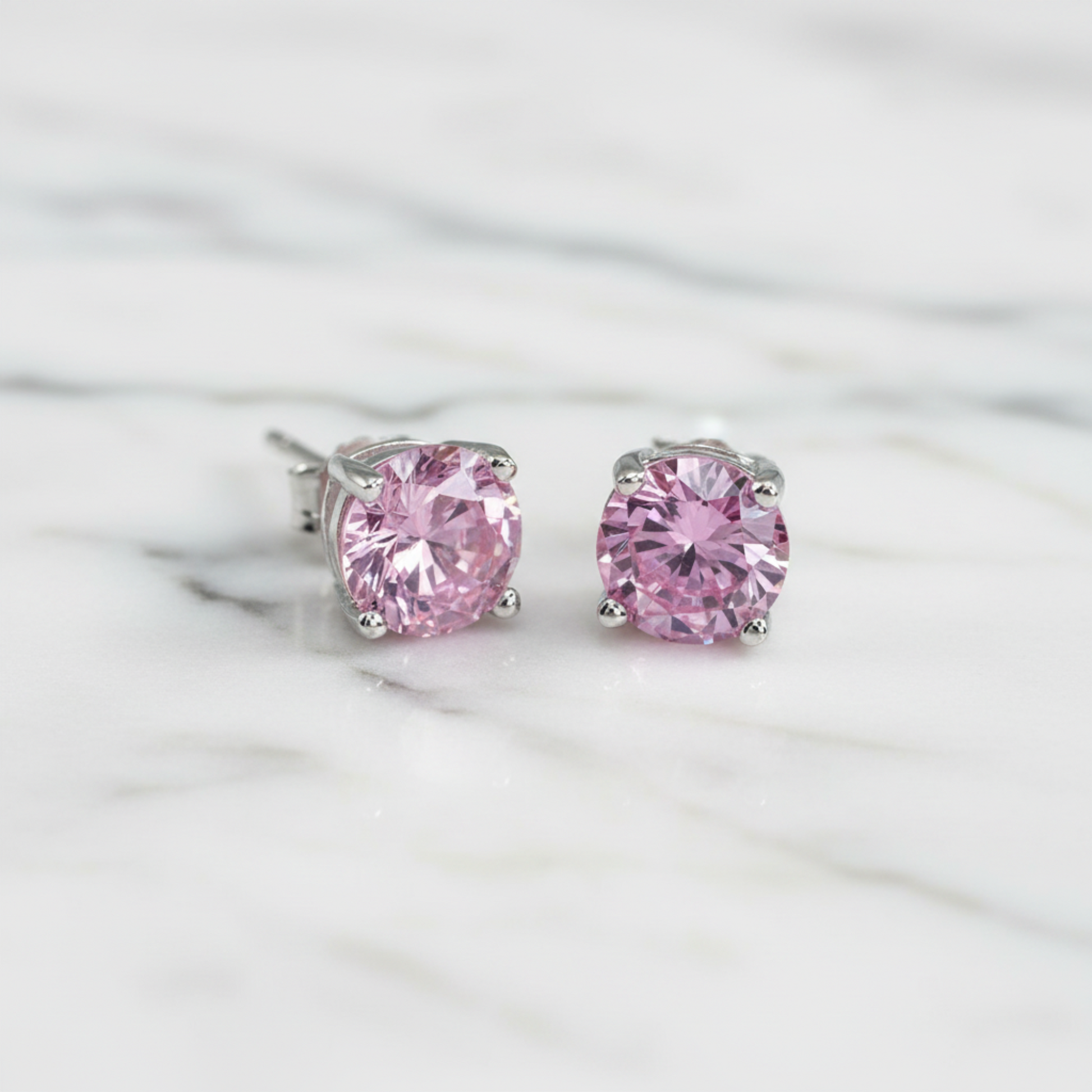 1 Carat Round Created Pink Diamond Stud Earrings 925 Sterling Silver - Silver Earrings