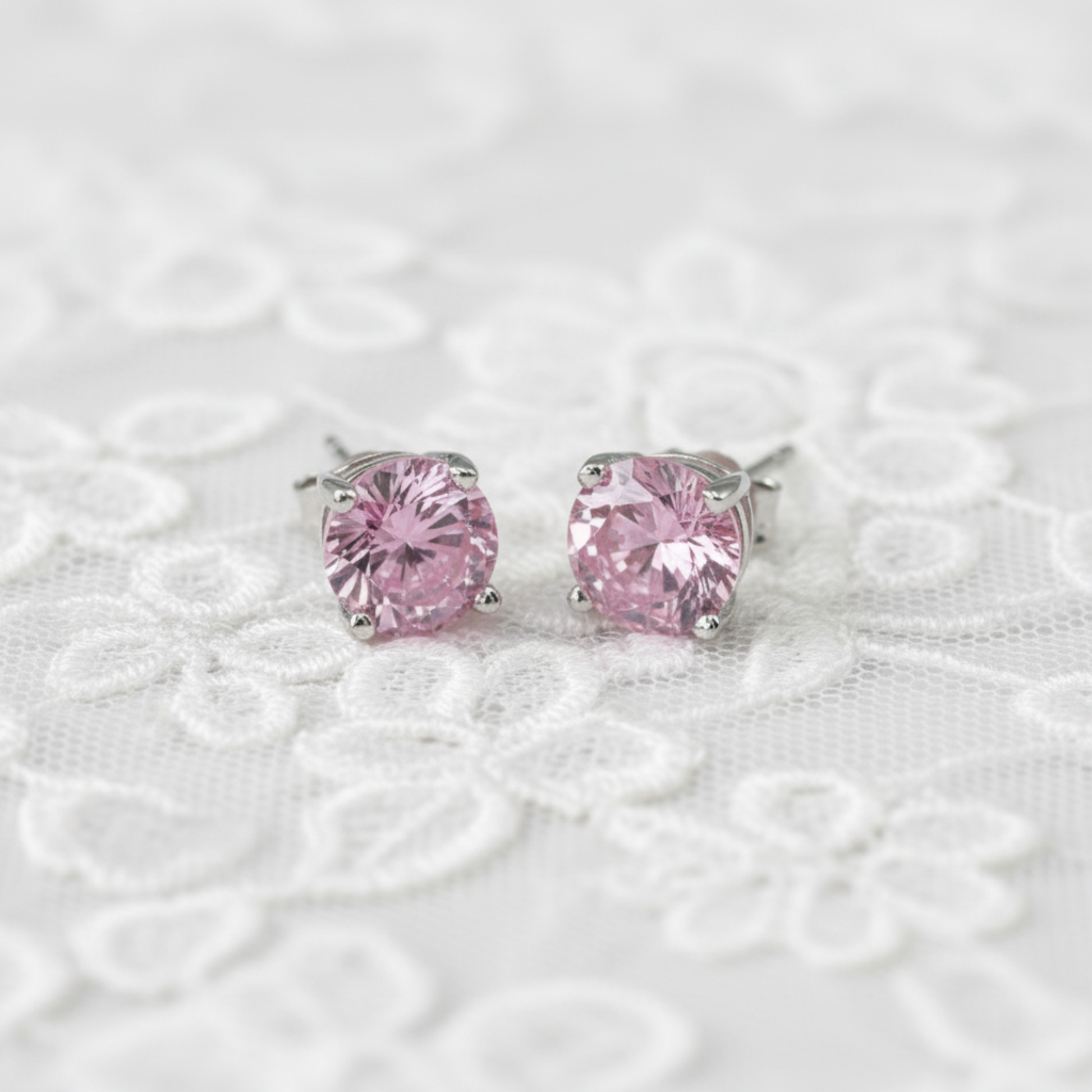 1 Carat Round Created Pink Diamond Stud Earrings 925 Sterling Silver - Silver Earrings