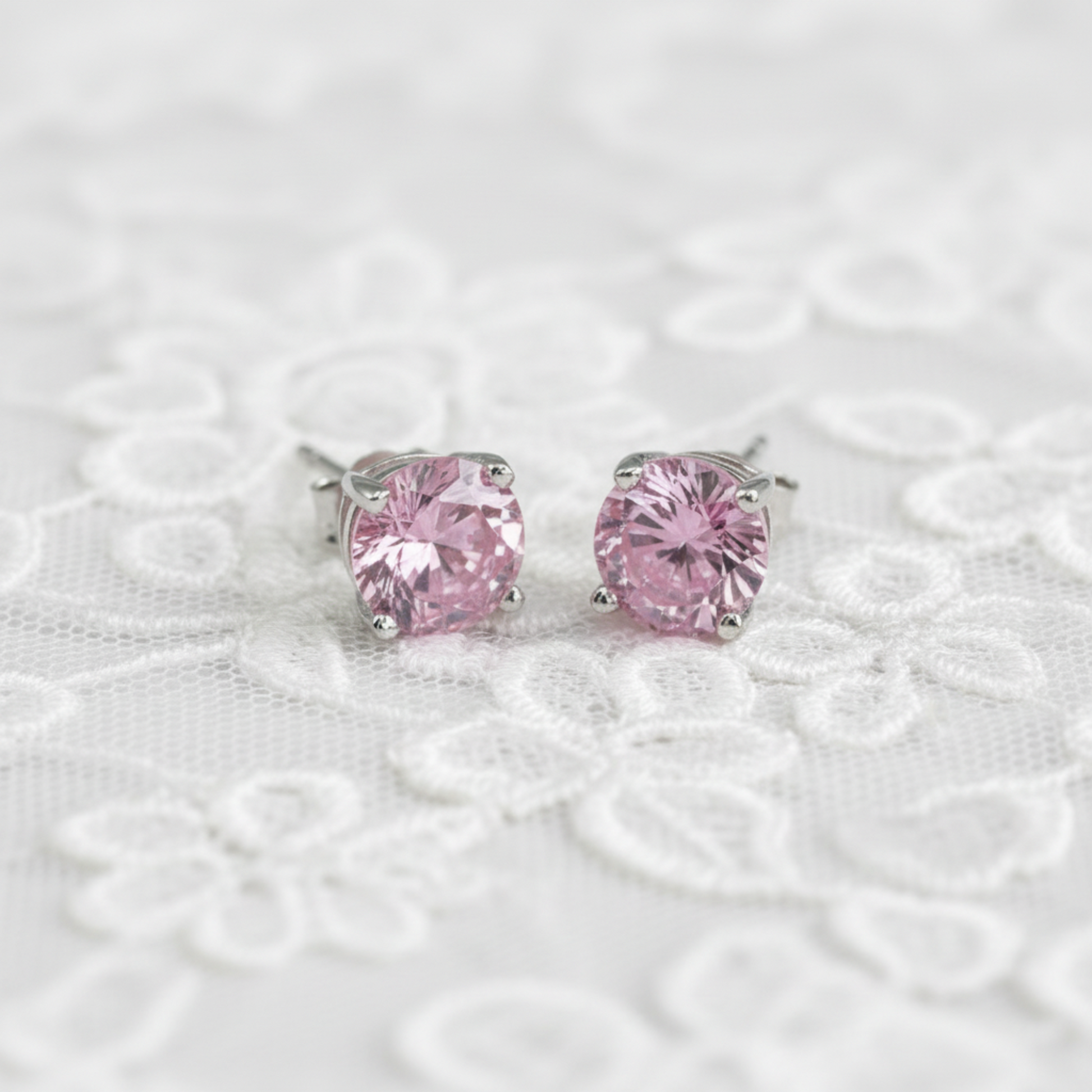 1 Carat Round Created Pink Diamond Stud Earrings 925 Sterling Silver - Silver Earrings