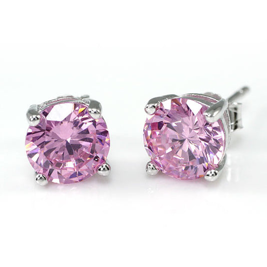 1 Carat Round Created Pink Diamond Stud Earrings 925 Sterling Silver - Silver Earrings
