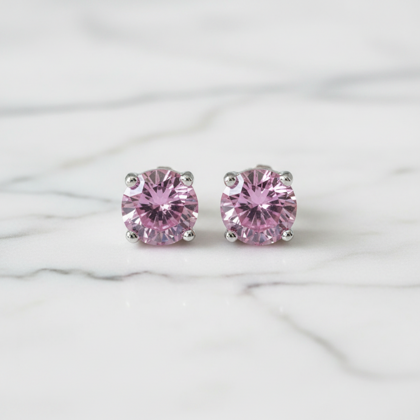 1 Carat Round Created Pink Diamond Stud Earrings 925 Sterling Silver - Silver Earrings