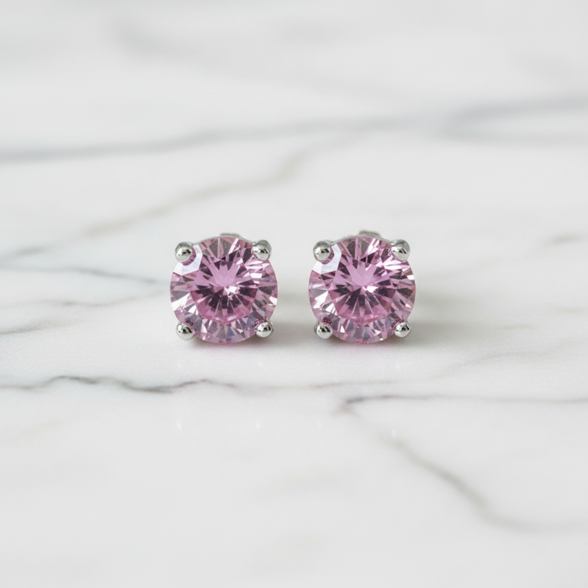 1 Carat Round Created Pink Diamond Stud Earrings 925 Sterling Silver - Silver Earrings