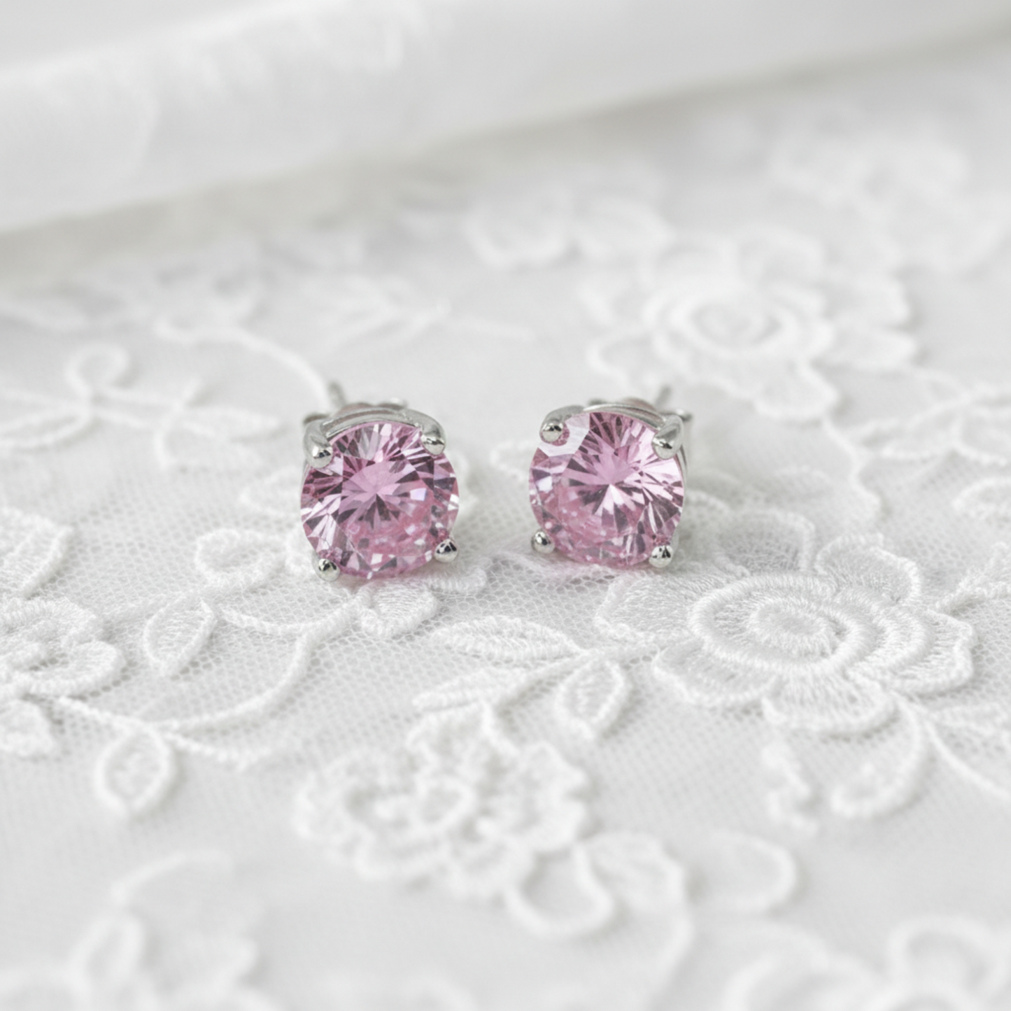 1 Carat Round Created Pink Diamond Stud Earrings 925 Sterling Silver - Silver Earrings