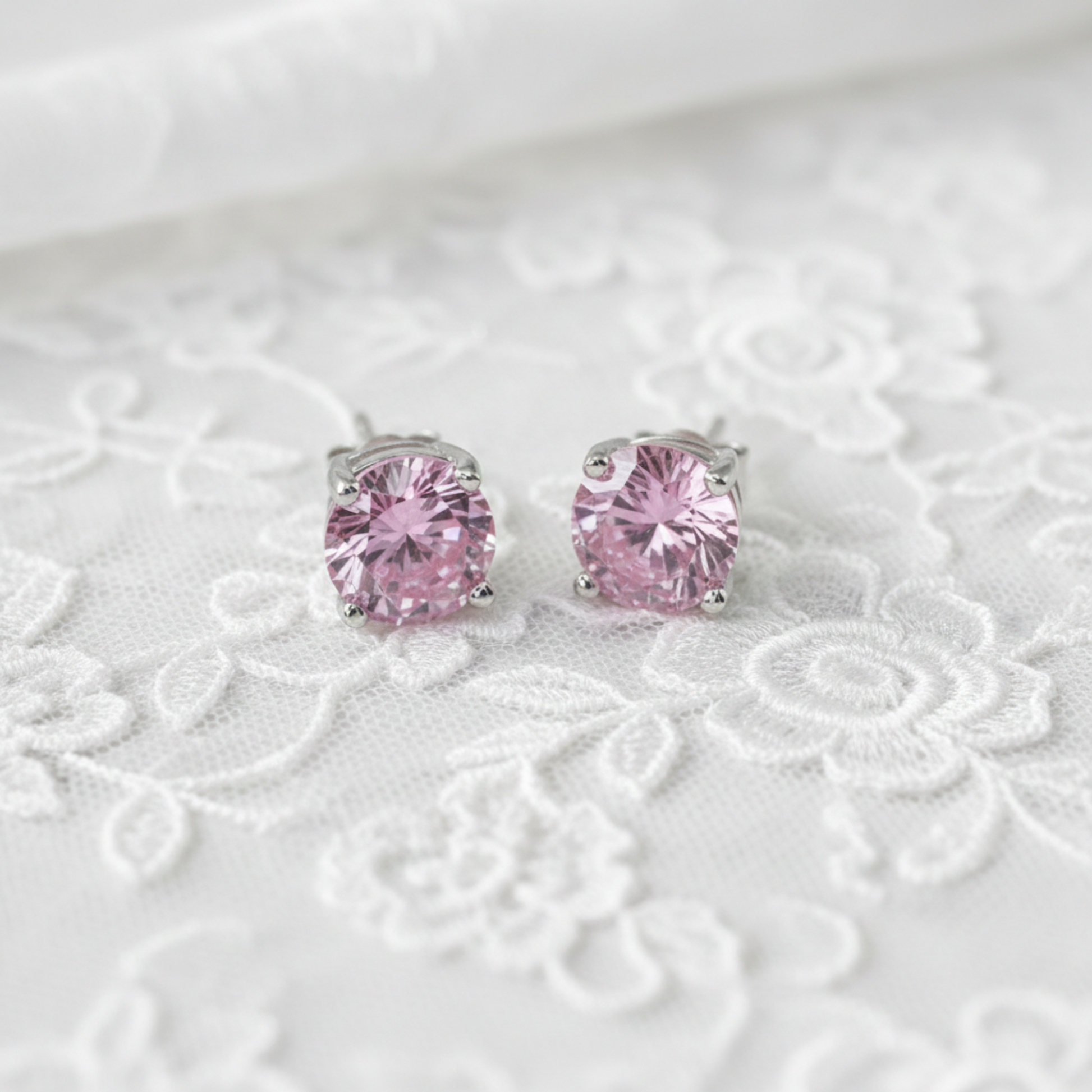 1 Carat Round Created Pink Diamond Stud Earrings 925 Sterling Silver - Silver Earrings