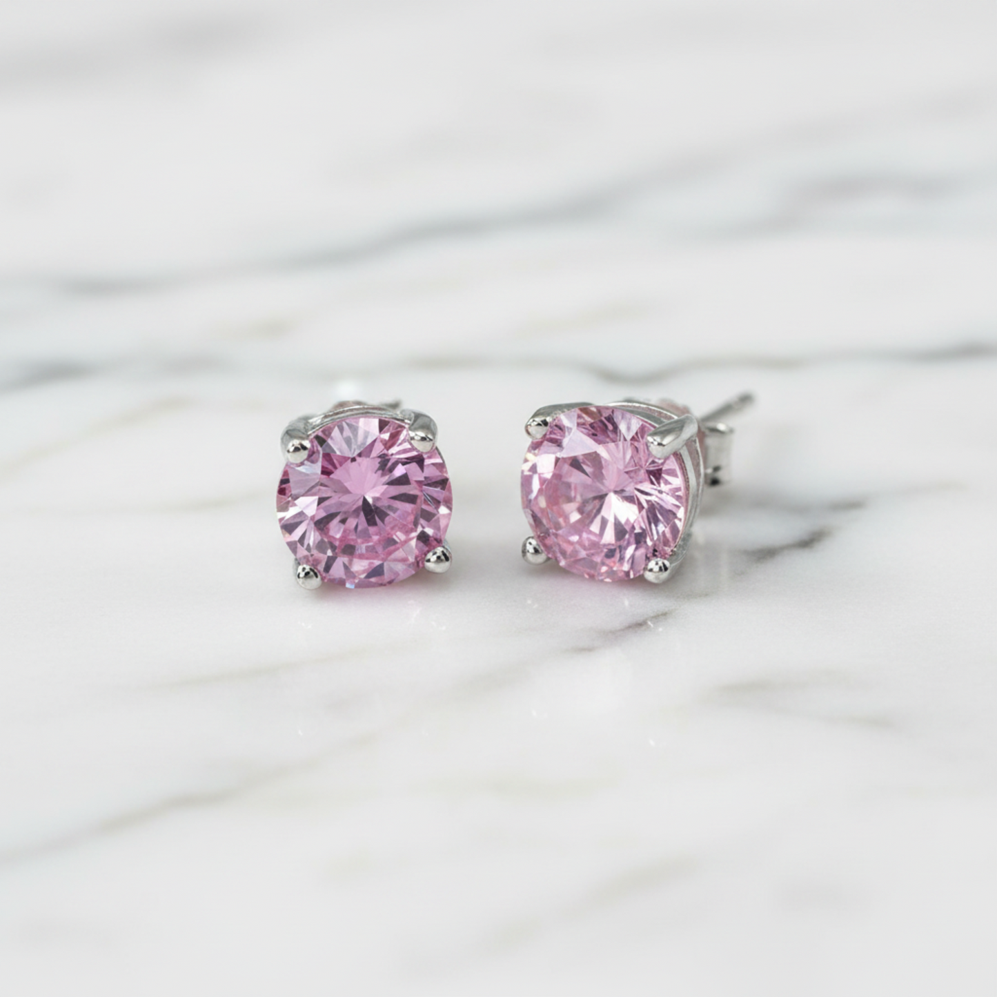 1 Carat Round Created Pink Diamond Stud Earrings 925 Sterling Silver - Silver Earrings