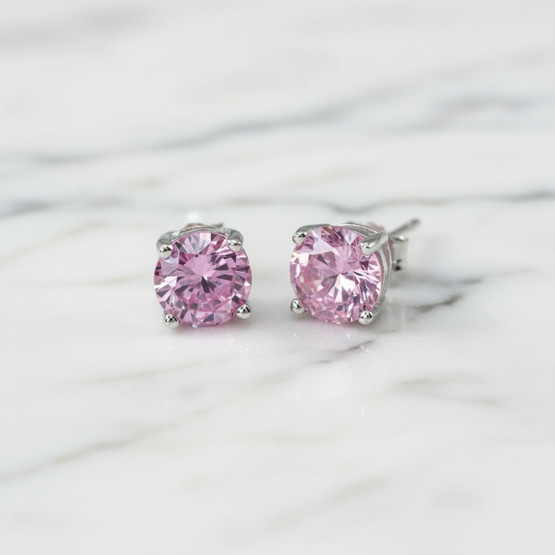 1 Carat Round Created Pink Diamond Stud Earrings 925 Sterling Silver - Silver Earrings