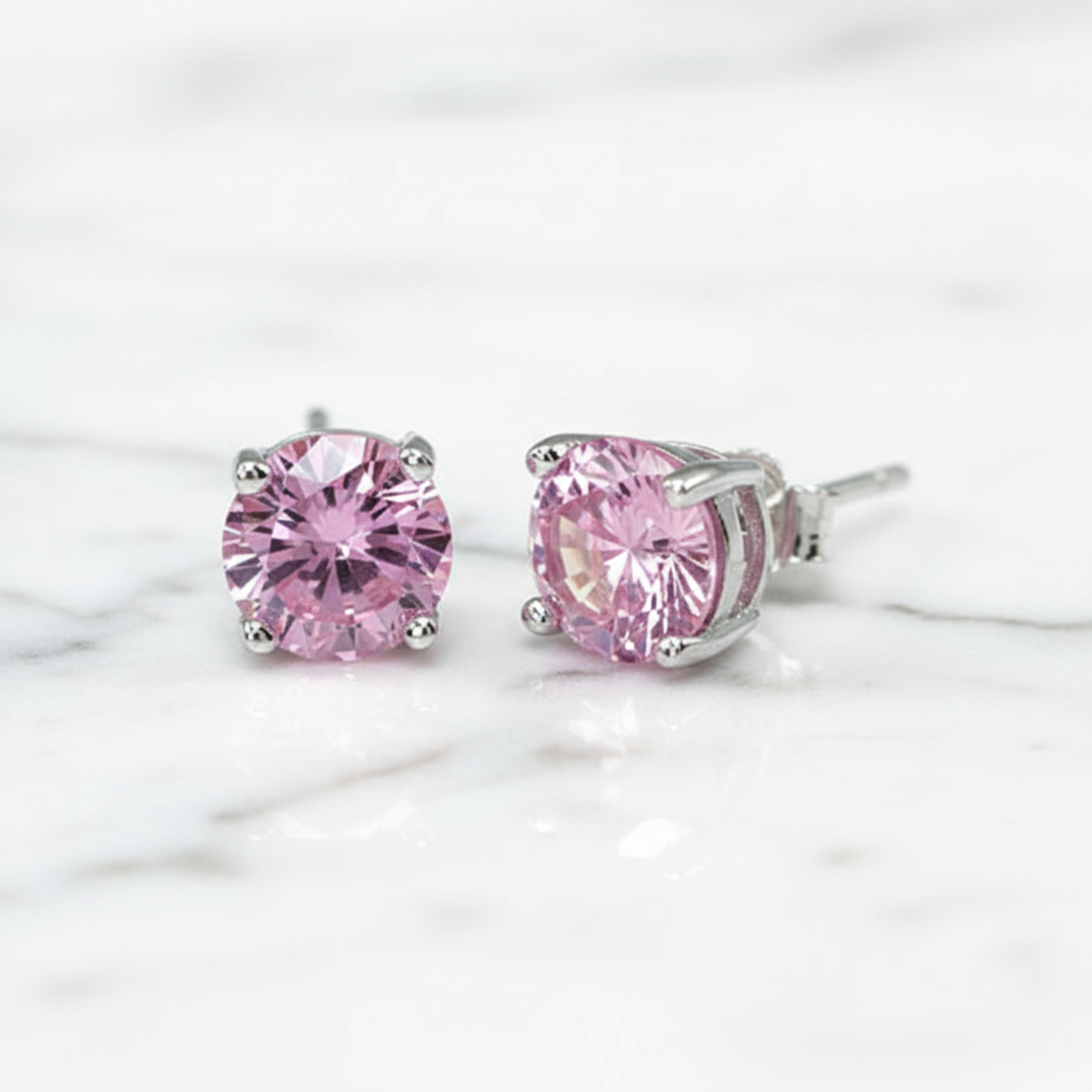 1 Carat Round Created Pink Diamond Stud Earrings 925 Sterling Silver - Silver Earrings