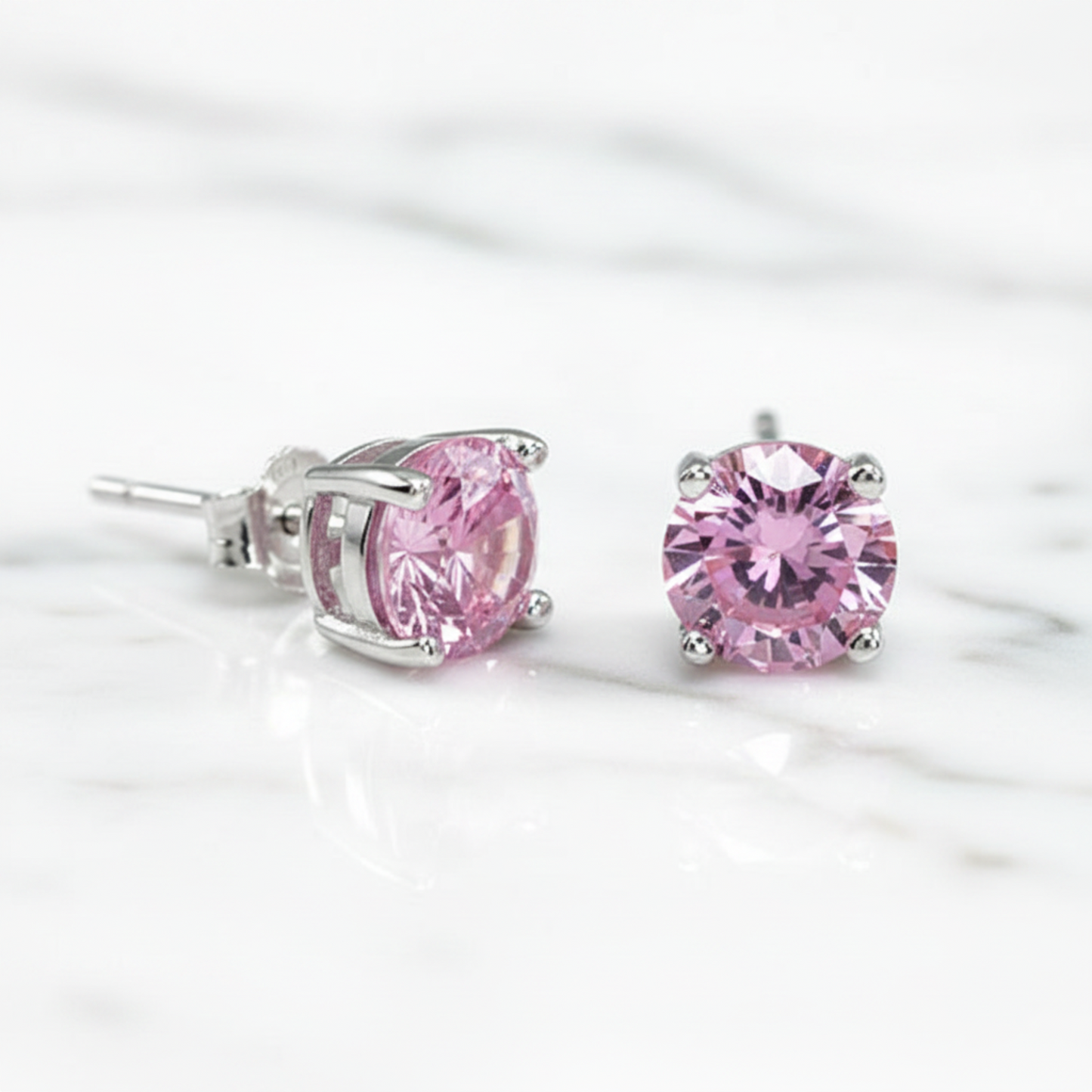 1 Carat Round Created Pink Diamond Stud Earrings 925 Sterling Silver - Silver Earrings
