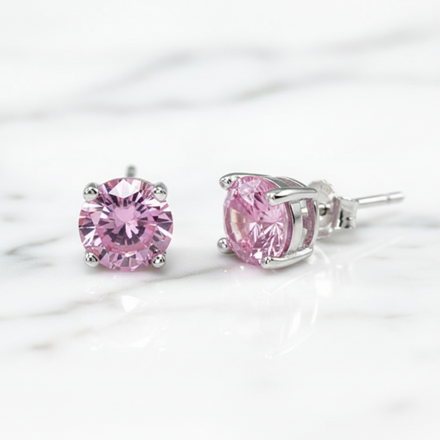 1 Carat Round Created Pink Diamond Stud Earrings 925 Sterling Silver - Silver Earrings