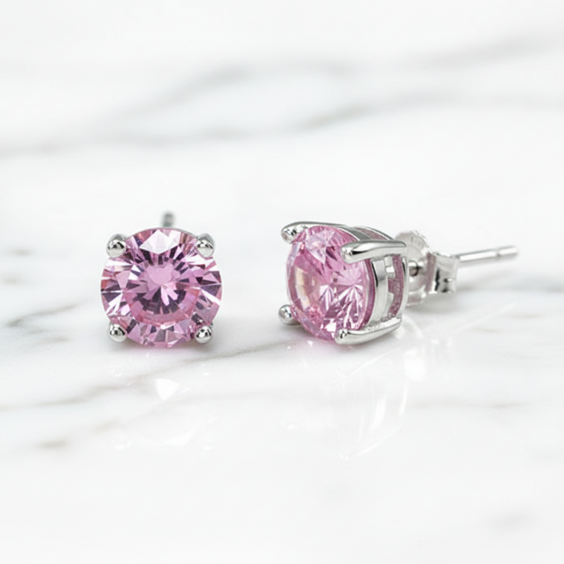 1 Carat Round Created Pink Diamond Stud Earrings 925 Sterling Silver - Silver Earrings