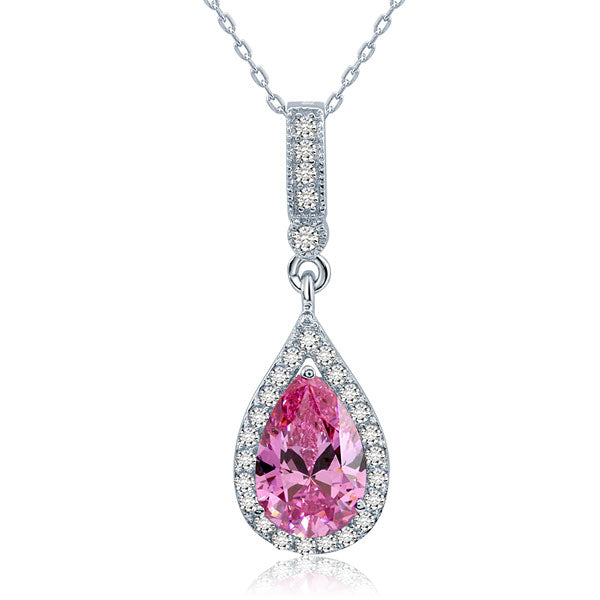 3 Carat Pear Cut Pink Diamond Pendant Necklace 925 Sterling Silver