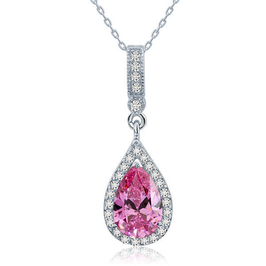 3 Carat Pear Cut Pink Diamond Pendant Necklace 925 Sterling Silver