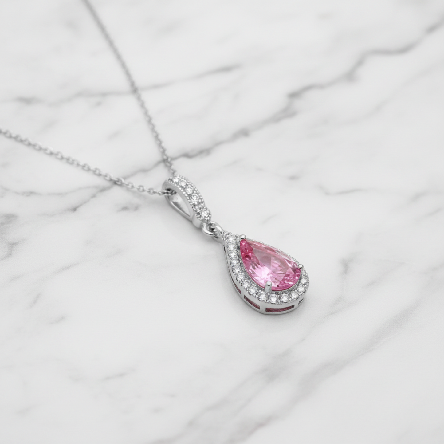 3 Carat Pear Cut Pink Diamond Pendant Necklace 925 Sterling Silver
