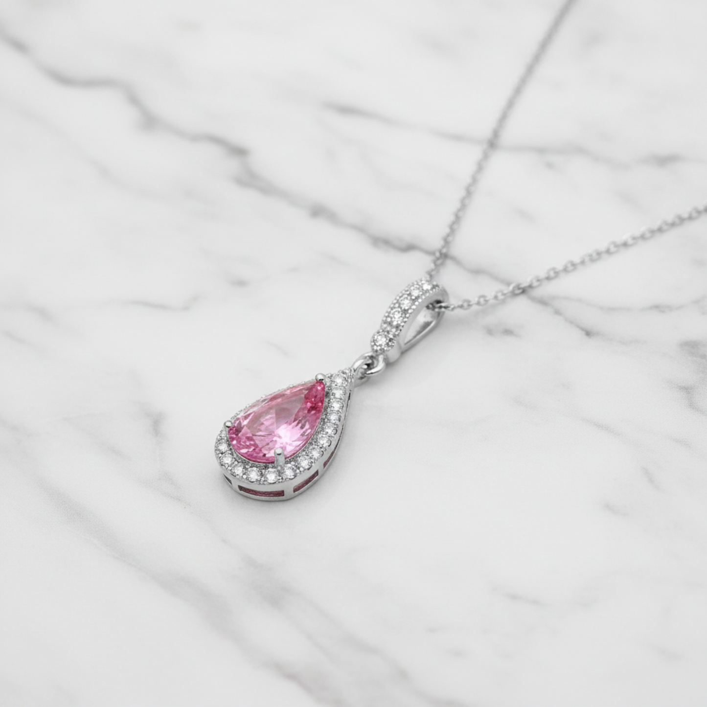 3 Carat Pear Cut Pink Diamond Pendant Necklace 925 Sterling Silver